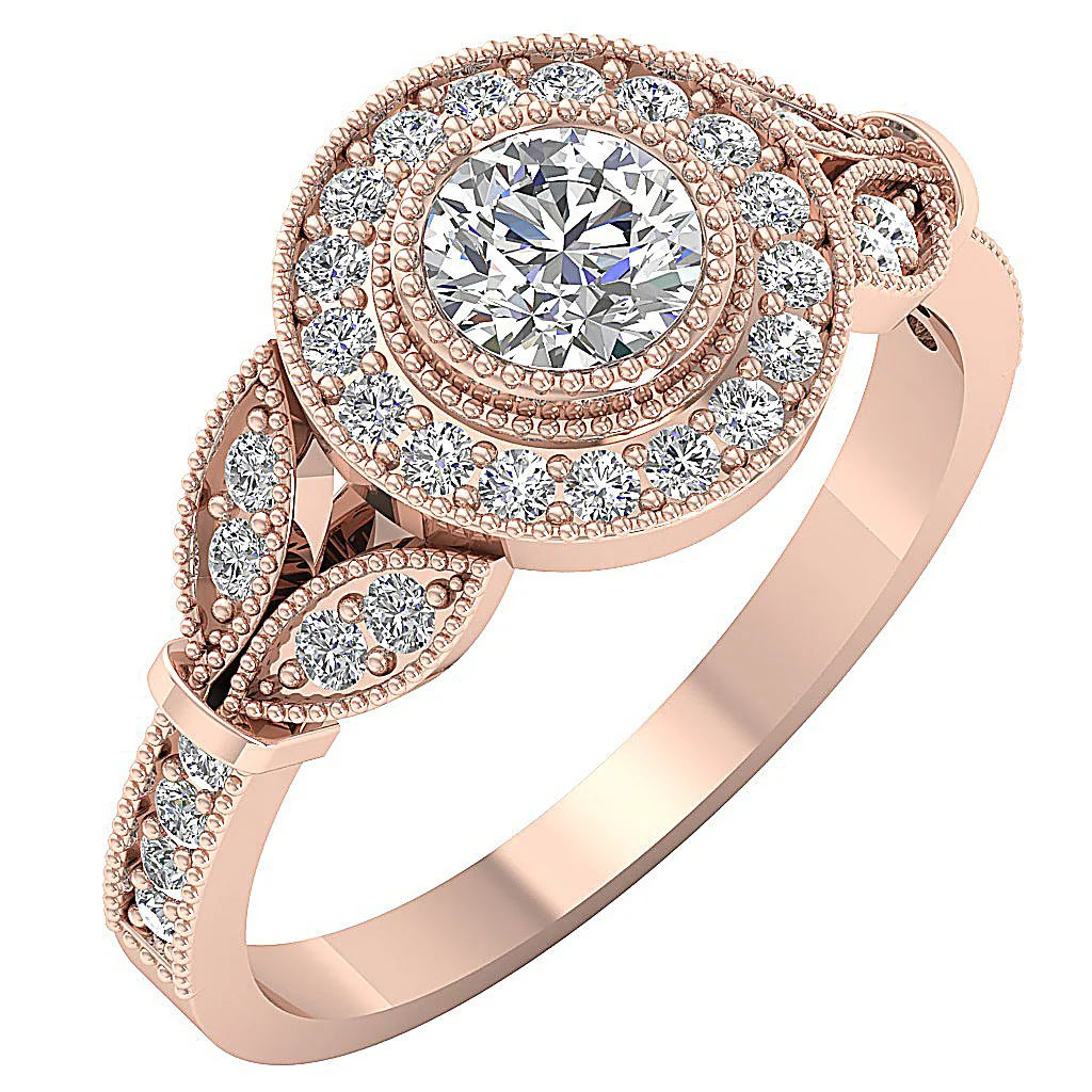The Conrad Milgrain Halo Solitaire Engagement Ring Round Natural Diamond 14k White Gold - Image 3
