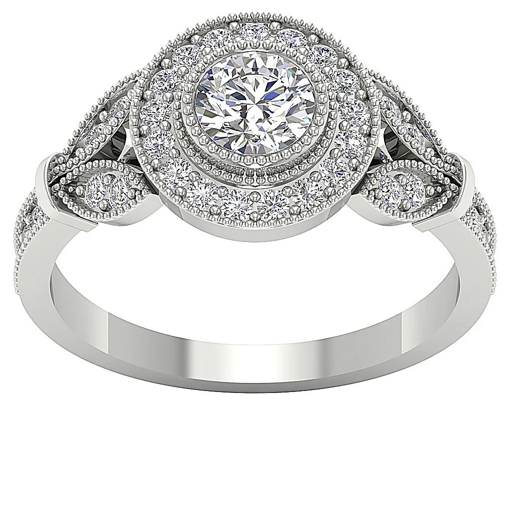 The Conrad Milgrain Halo Solitaire Engagement Ring Round Natural Diamond 14k White Gold - Image 4