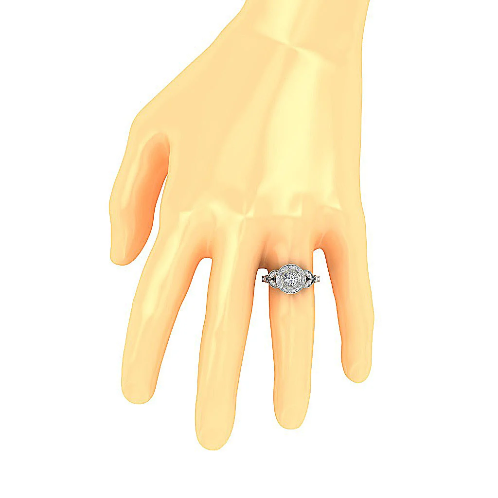 The Conrad Milgrain Halo Solitaire Engagement Ring Round Natural Diamond 14k White Gold - Image 7