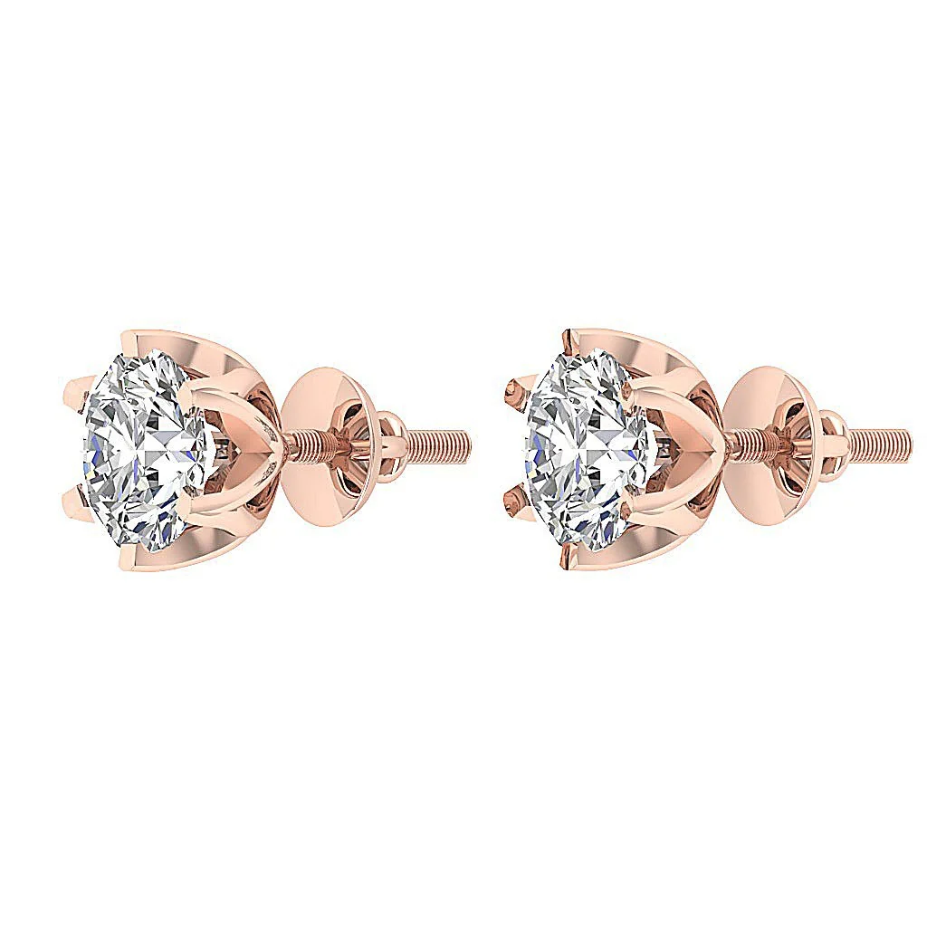 14k/18k White Gold Six Prong Set I1/SI1 0.50-1.00Ct Natural Diamond Solitaire Studs Earrings - Image 11