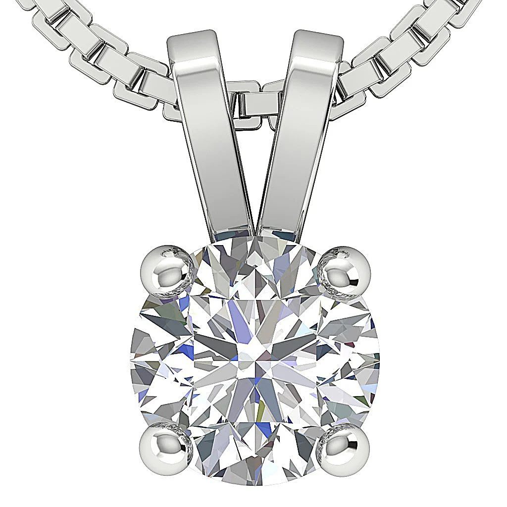 Ladies Round Brilliant Cut Solitaire Diamond I1/SI1 G 0.50-1.00Ct Pendant Necklace 14K Solid Gold - Image 3