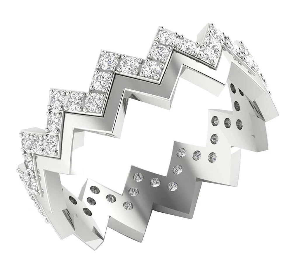The Crew Fancy Zigzag Full Eternity Round Cut Diamond Ring 14K White Solid Gold 6.70 mm - Image 4