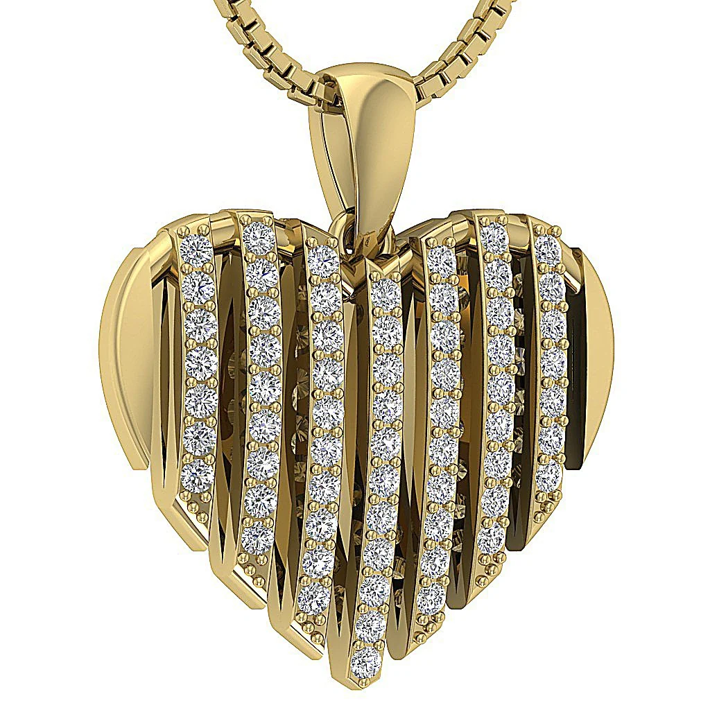 The Cristian Genuine Diamond 14K Solid Yellow Gold Designer Heart Pendant Prong Set