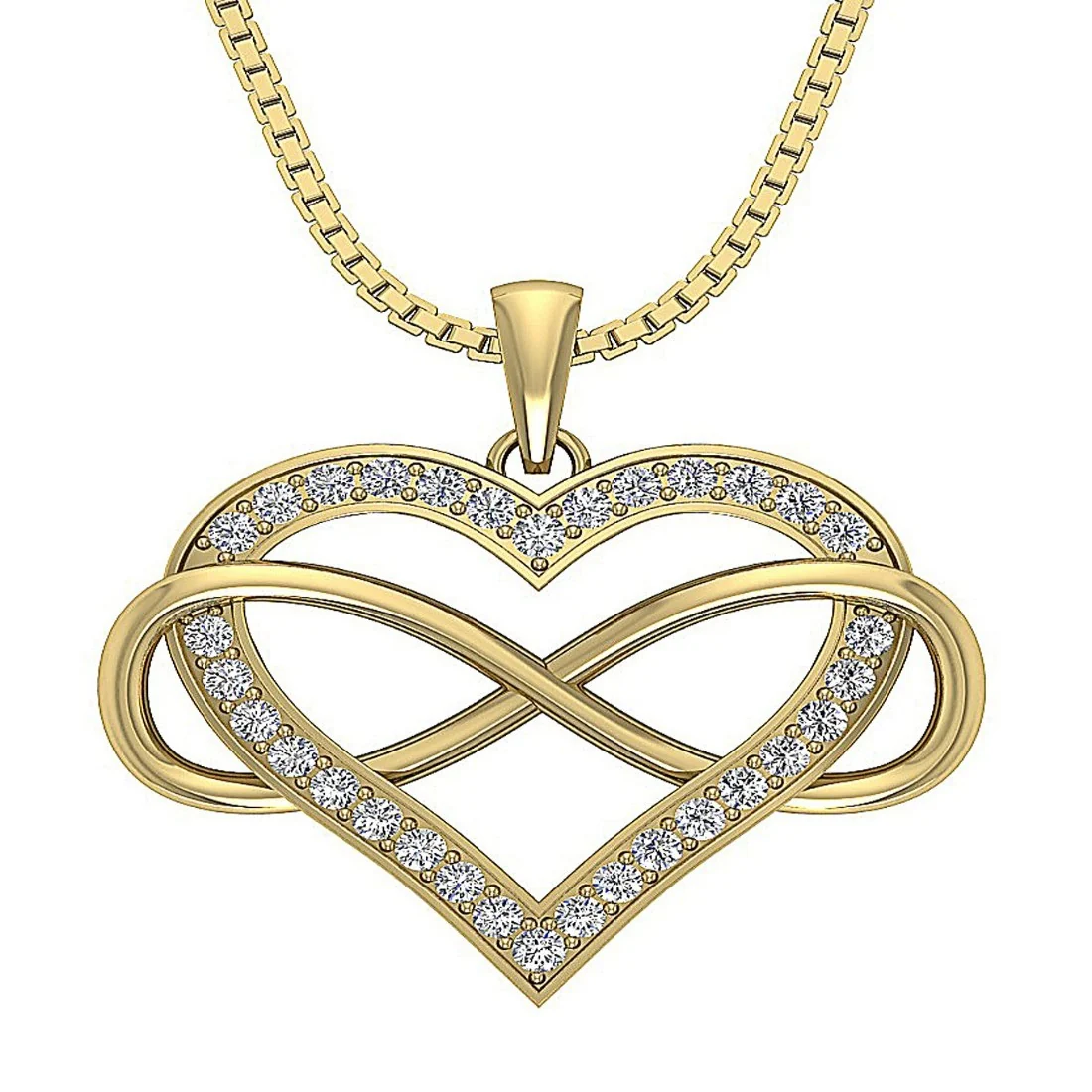 The Cruz Round Cut Diamond Infinite Knots Heart Pendant Yellow Gold Prong Set