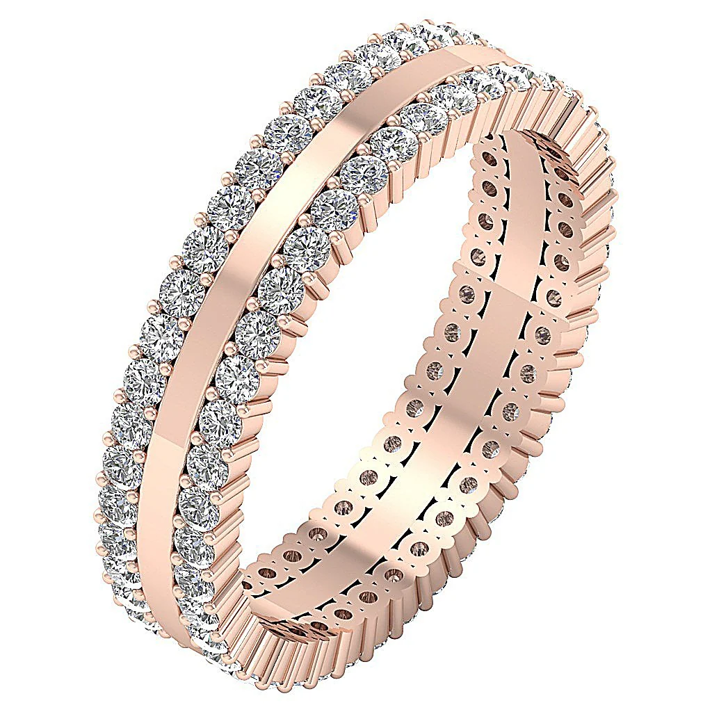 The Cruz Two Row Classic Eternity Anniversary Ring Rose Gold Natural Diamond Prong Set