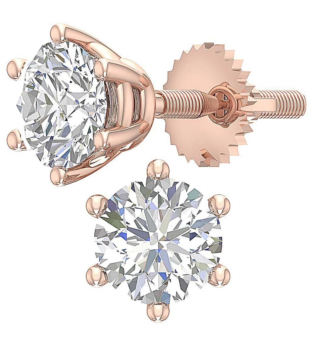 I1 G 2.10Ct Six Prong Set Round Solitaire Diamond Stud Earring White Yellow Rose Gold - Image 10