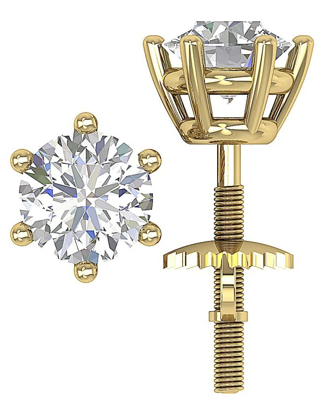 I1 G 2.10Ct Six Prong Set Round Solitaire Diamond Stud Earring White Yellow Rose Gold - Image 3