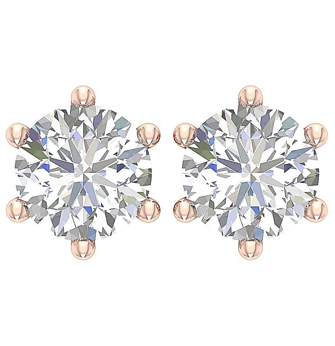 I1 G 2.10Ct Six Prong Set Round Solitaire Diamond Stud Earring White Yellow Rose Gold - Image 4