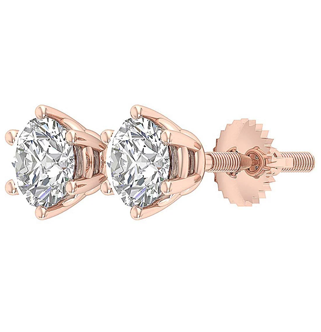 I1 G 2.10Ct Six Prong Set Round Solitaire Diamond Stud Earring White Yellow Rose Gold - Image 7