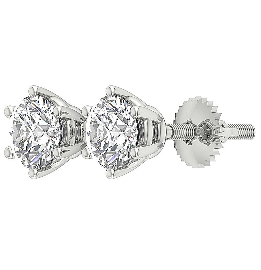 I1 G 2.10Ct Six Prong Set Round Solitaire Diamond Stud Earring White Yellow Rose Gold - Image 8