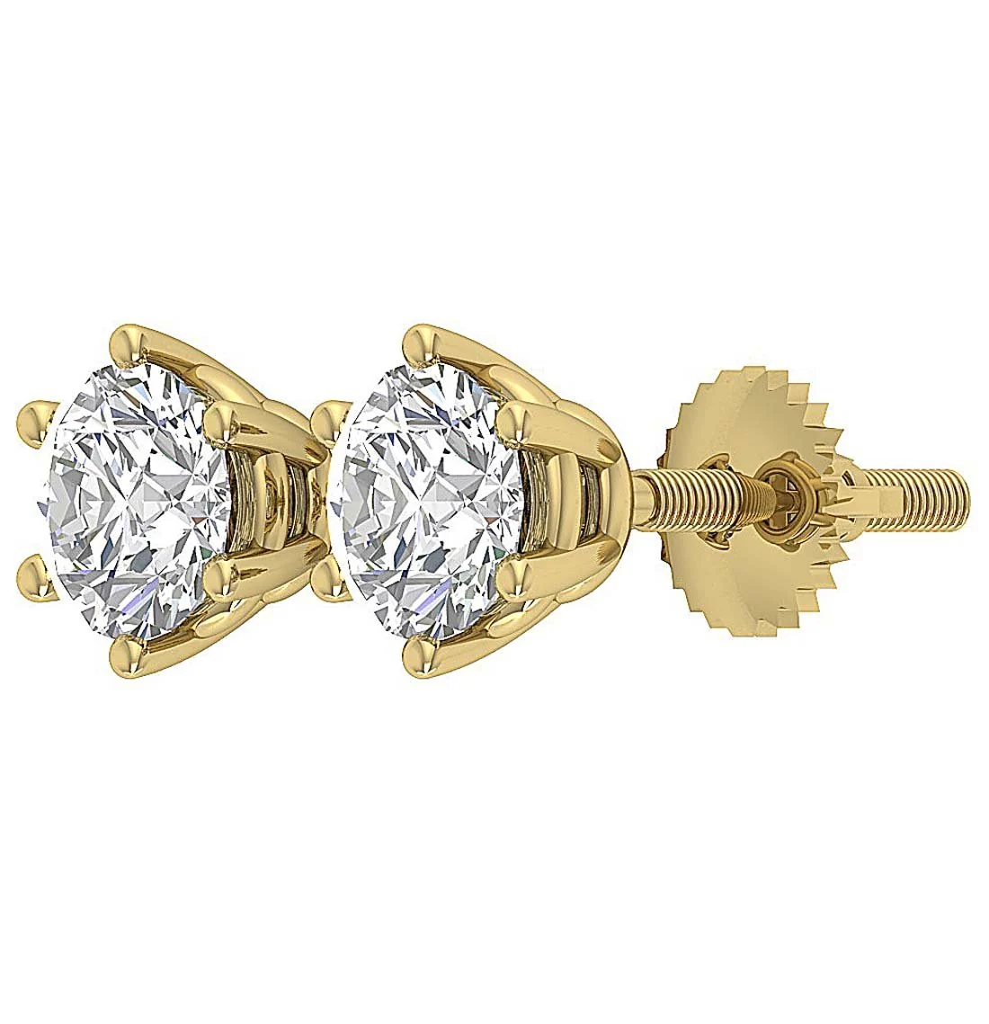 I1 G 2.10Ct Six Prong Set Round Solitaire Diamond Stud Earring White Yellow Rose Gold - Image 9