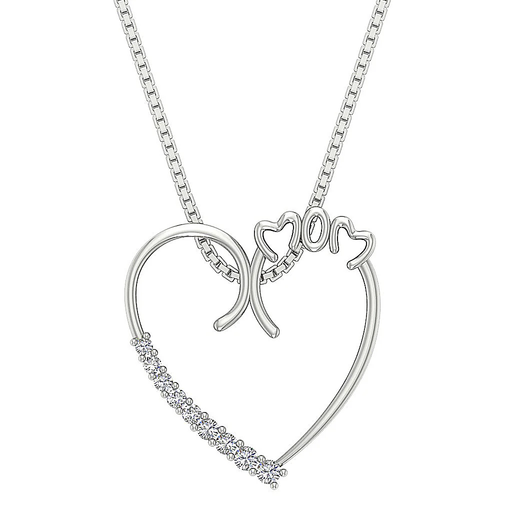 The Dakota Elegant MOM Heart Pendant 14K Solid Gold Natural Diamond Prong Set