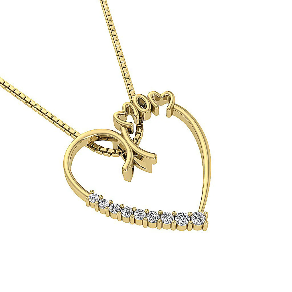 The Dakota Elegant MOM Heart Pendant 14K Solid Gold Natural Diamond Prong Set - Image 11
