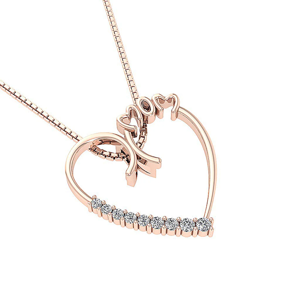 The Dakota Elegant MOM Heart Pendant 14K Solid Gold Natural Diamond Prong Set - Image 12