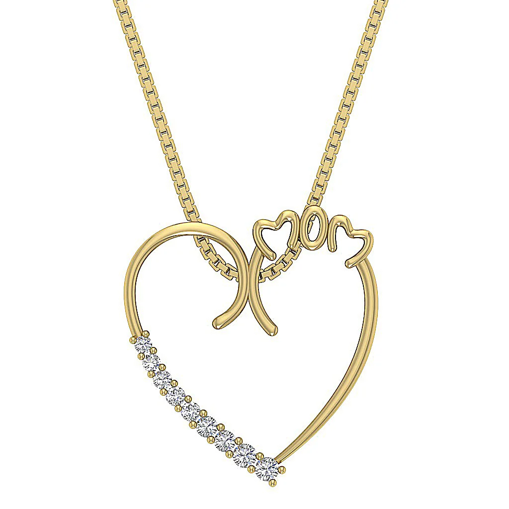 The Dakota Elegant MOM Heart Pendant 14K Solid Gold Natural Diamond Prong Set - Image 2