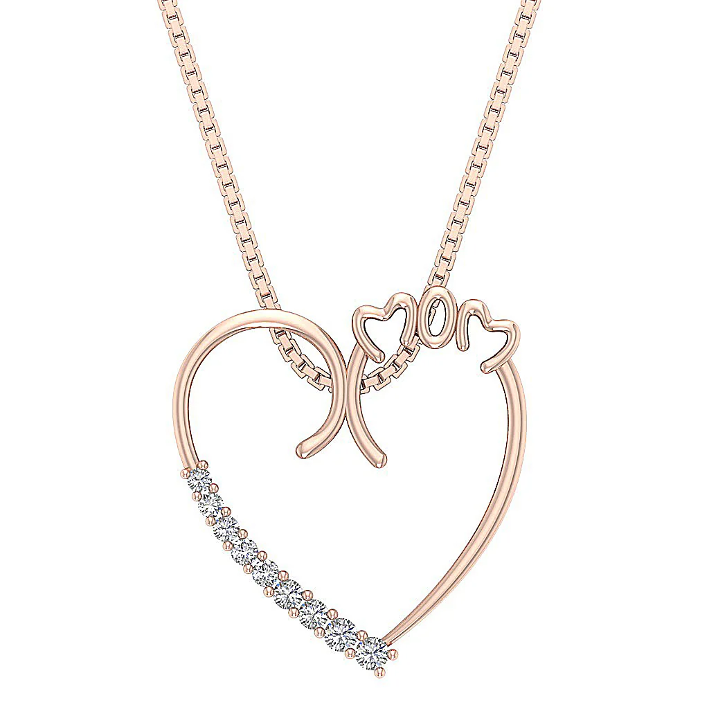 The Dakota Elegant MOM Heart Pendant 14K Solid Gold Natural Diamond Prong Set - Image 3