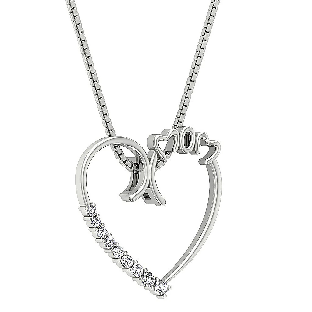 The Dakota Elegant MOM Heart Pendant 14K Solid Gold Natural Diamond Prong Set - Image 4