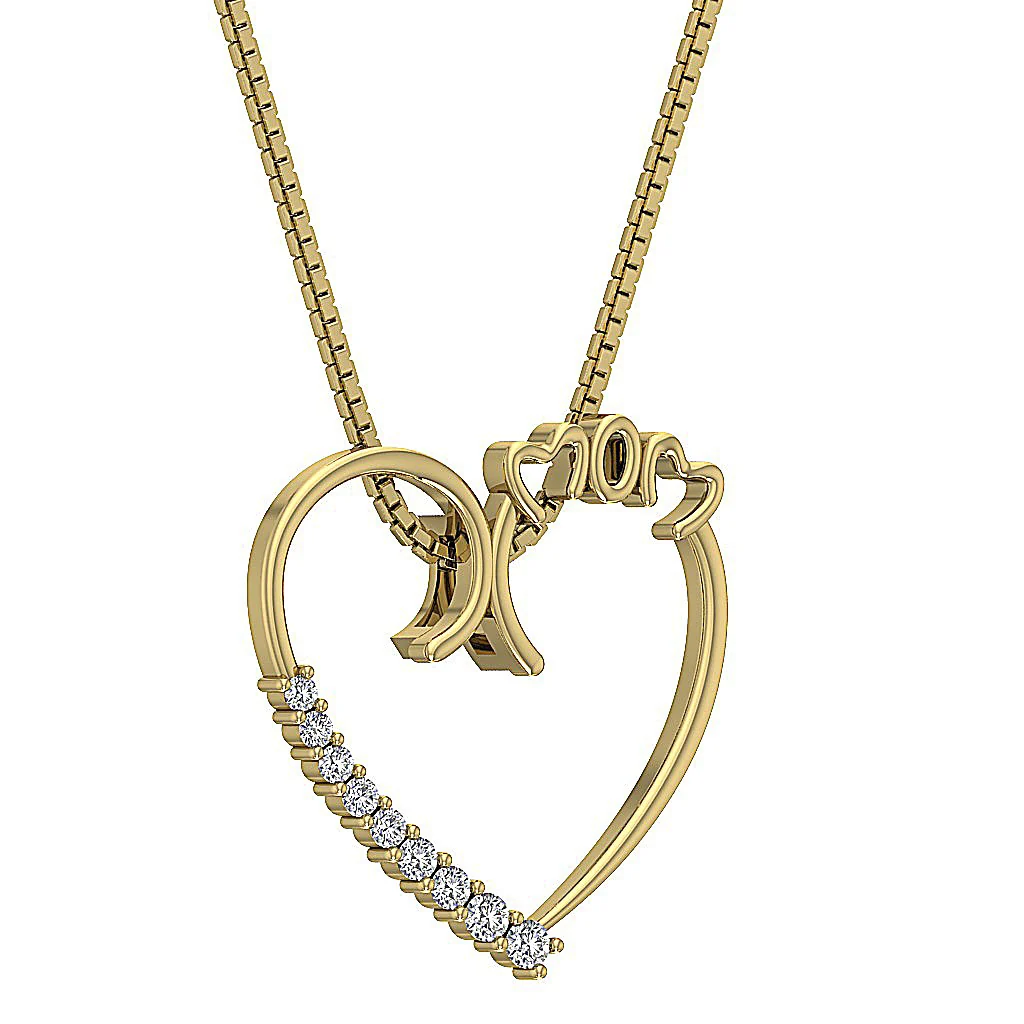 The Dakota Elegant MOM Heart Pendant 14K Solid Gold Natural Diamond Prong Set - Image 5
