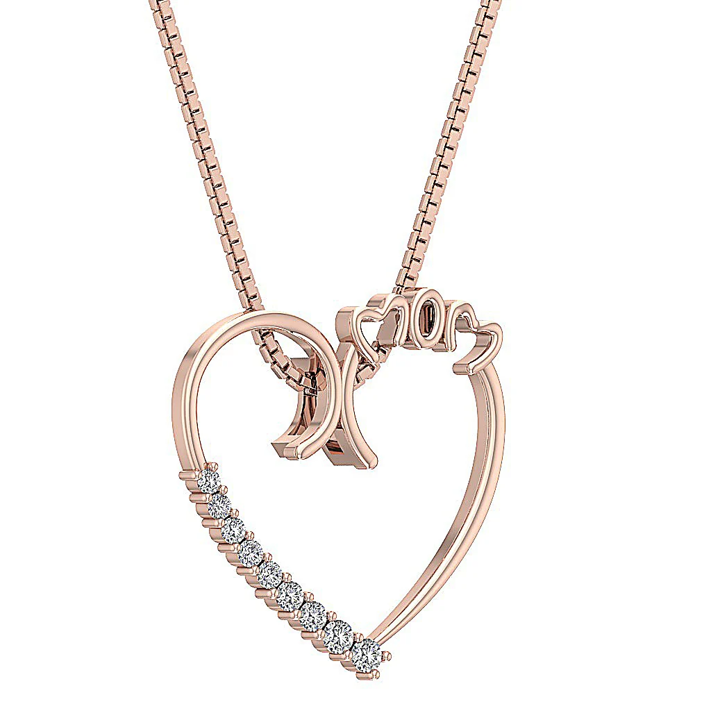 The Dakota Elegant MOM Heart Pendant 14K Solid Gold Natural Diamond Prong Set - Image 6