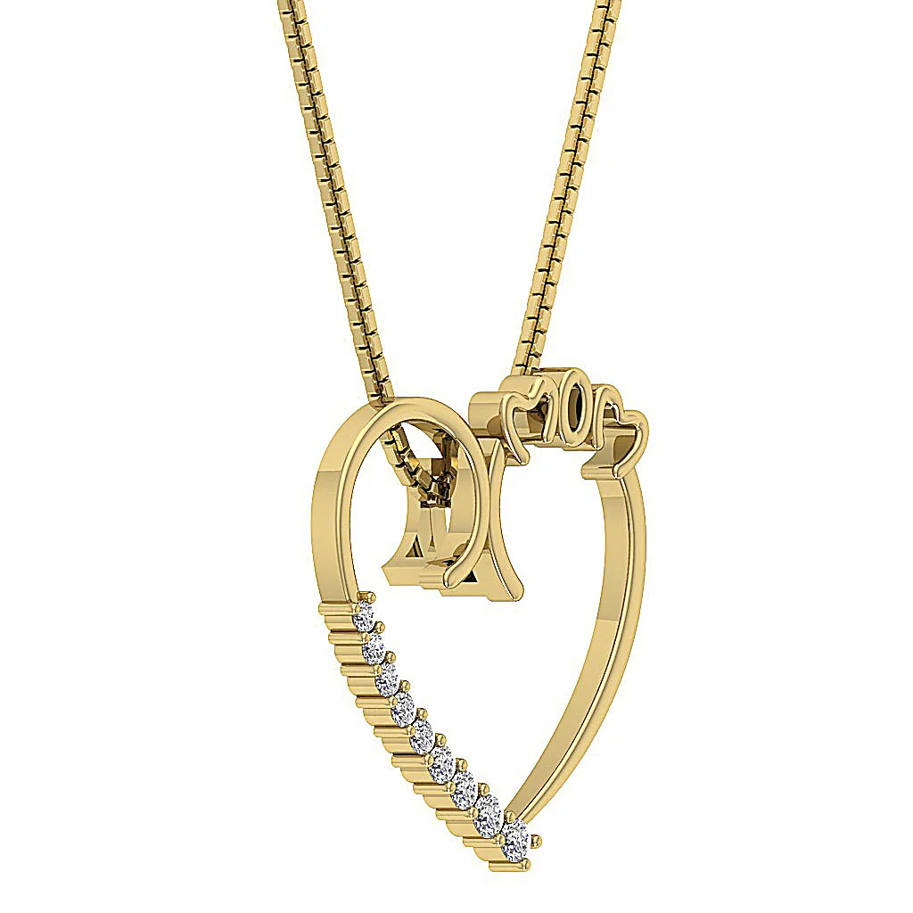 The Dakota Elegant MOM Heart Pendant 14K Solid Gold Natural Diamond Prong Set - Image 8