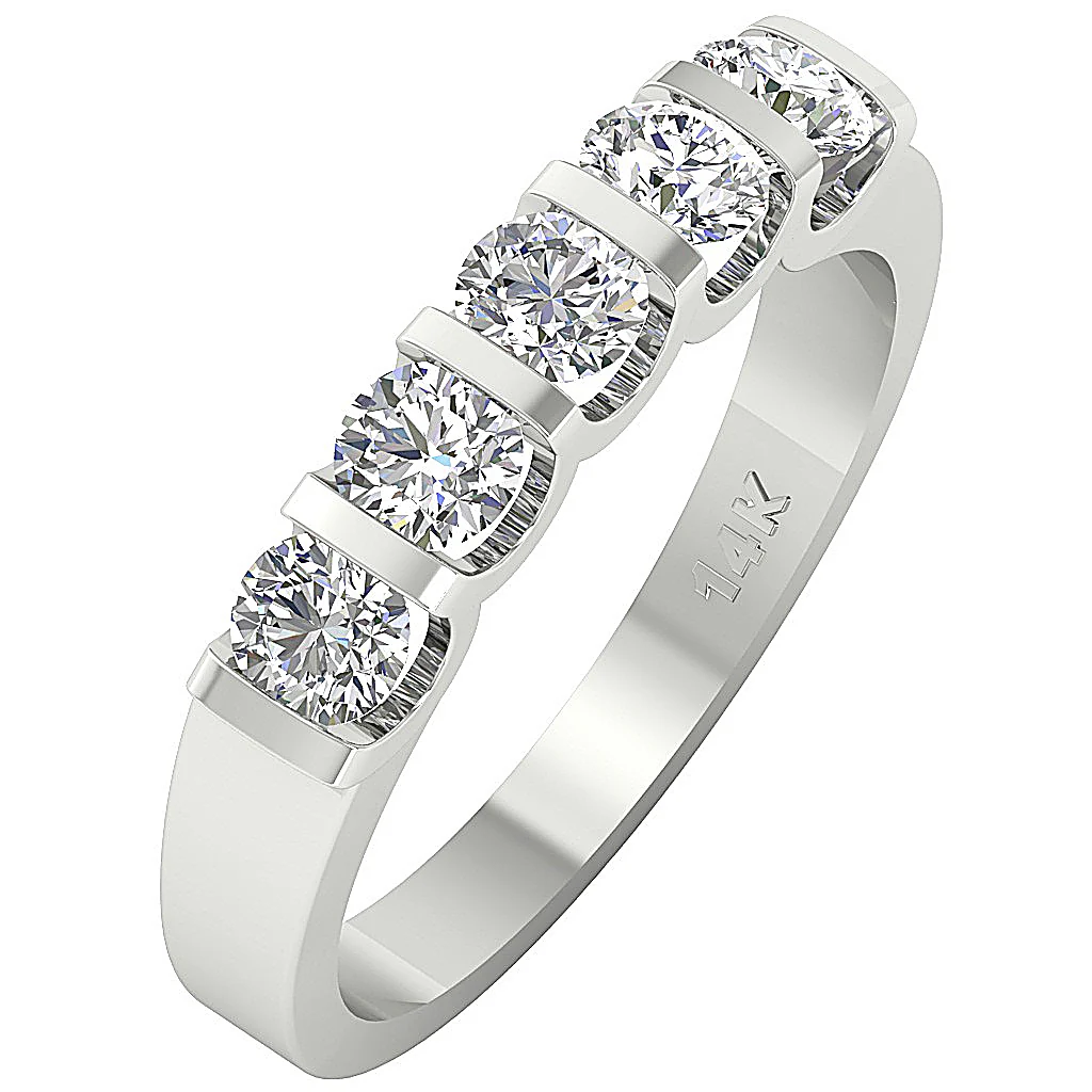 The Dalton Bar Set Natural Diamond Five Stone Engagement 14K White Gold Ring - Image 2