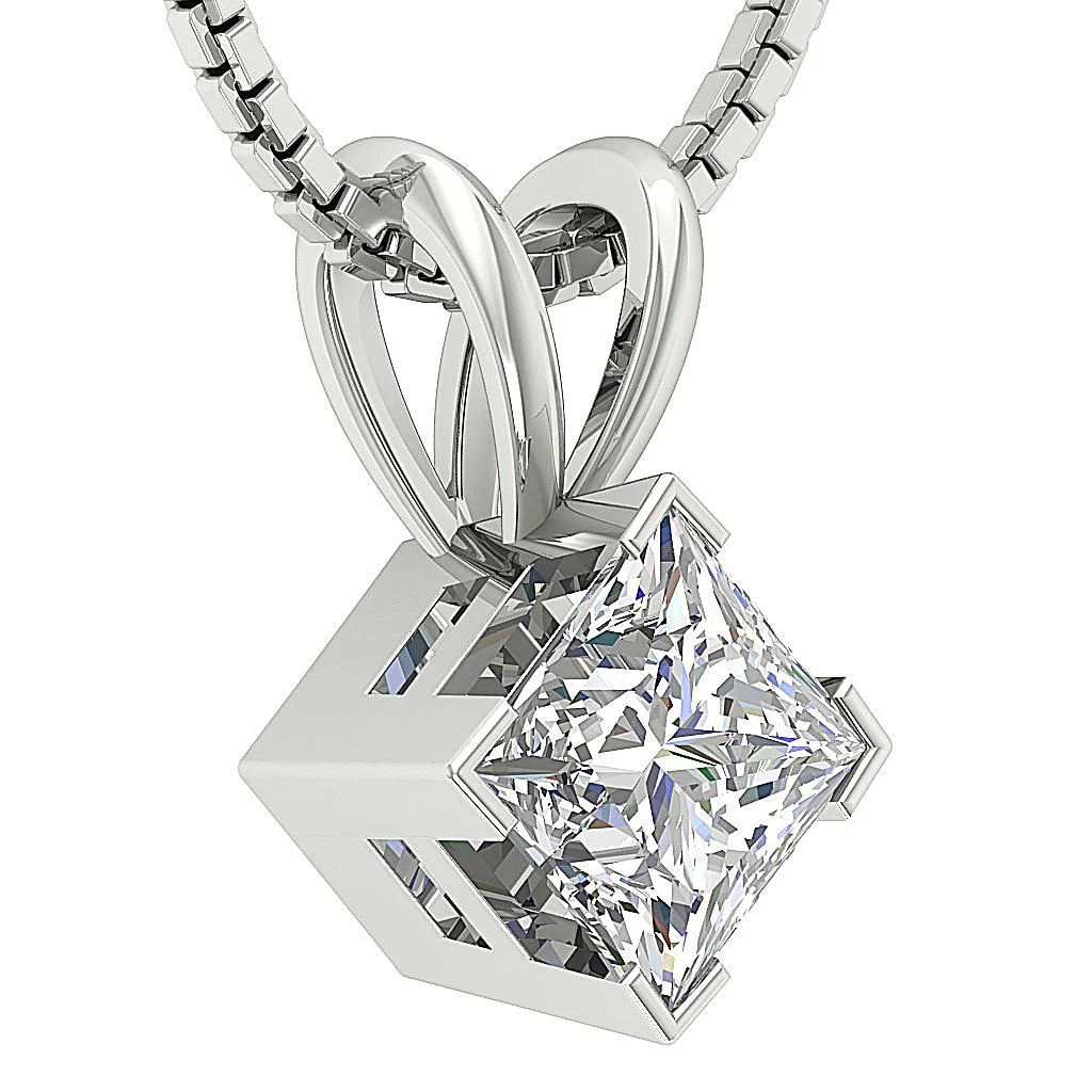 SI1 G 0.65Ct Square Princess Cut Solitaire Diamond 14k Solid Gold Pendant Necklace Prong Set - Image 2
