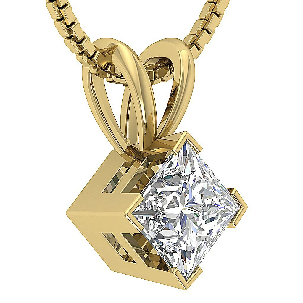 SI1 G 0.65Ct Square Princess Cut Solitaire Diamond 14k Solid Gold Pendant Necklace Prong Set - Image 3