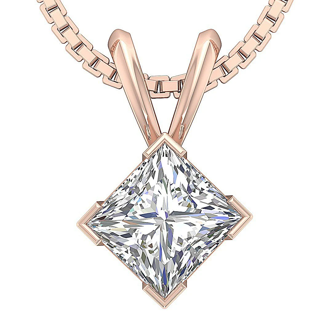SI1 G 0.65Ct Square Princess Cut Solitaire Diamond 14k Solid Gold Pendant Necklace Prong Set - Image 4