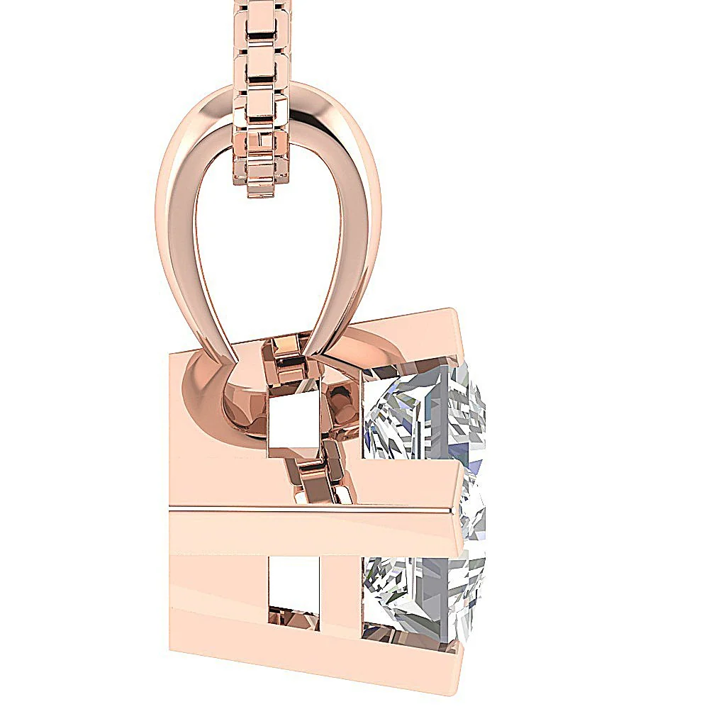 SI1 G 0.65Ct Square Princess Cut Solitaire Diamond 14k Solid Gold Pendant Necklace Prong Set - Image 5