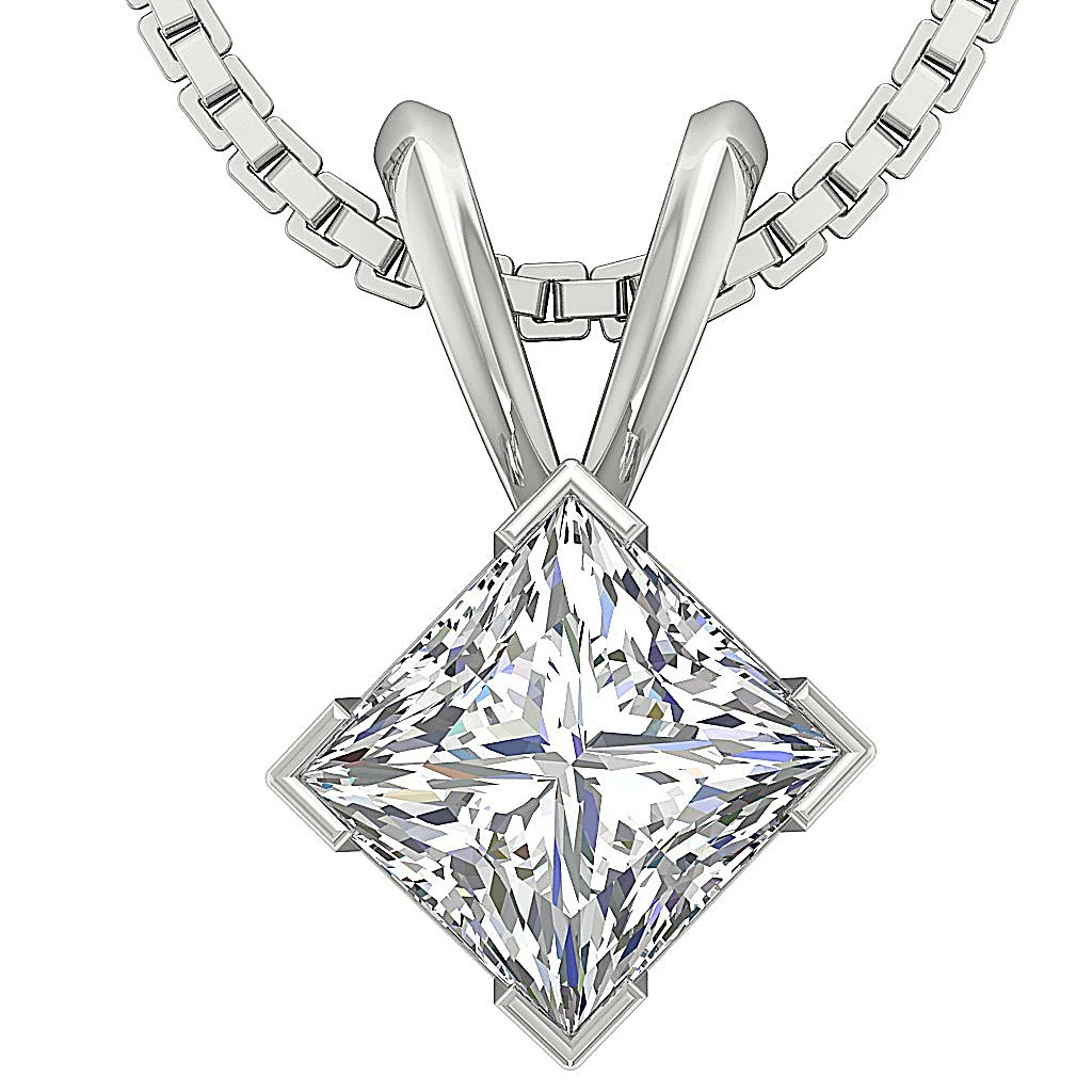 SI1 G 0.65Ct Square Princess Cut Solitaire Diamond 14k Solid Gold Pendant Necklace Prong Set - Image 6
