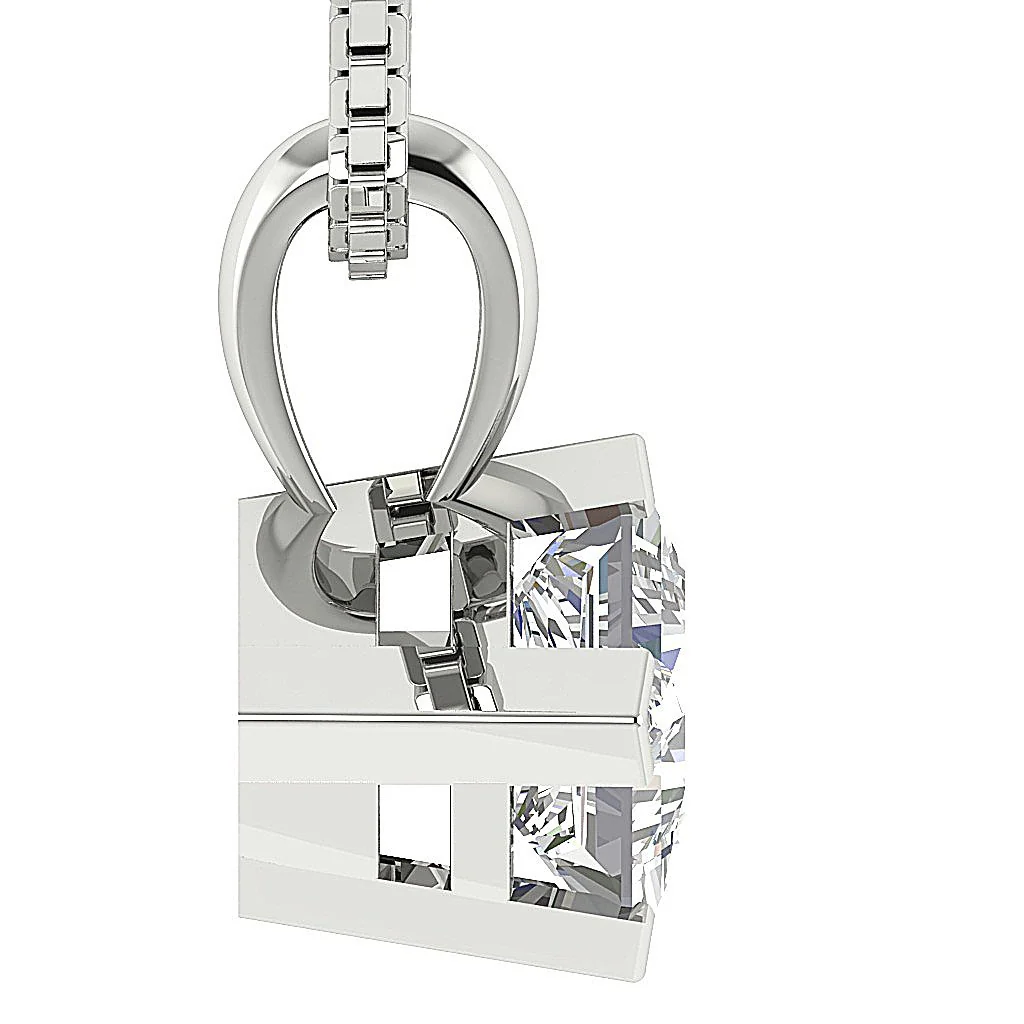 SI1 G 0.65Ct Square Princess Cut Solitaire Diamond 14k Solid Gold Pendant Necklace Prong Set - Image 8
