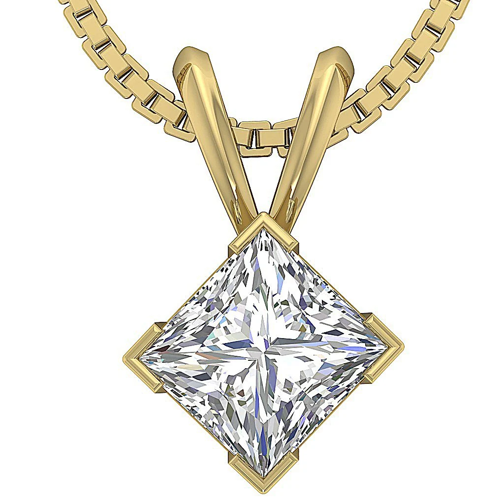 SI1 G 0.65Ct Square Princess Cut Solitaire Diamond 14k Solid Gold Pendant Necklace Prong Set - Image 9