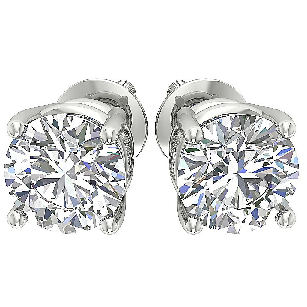 Platinum Gold Genuine Round Diamond SI1 G 1.50Ct Solitaire Stud Earring 5.80 MM