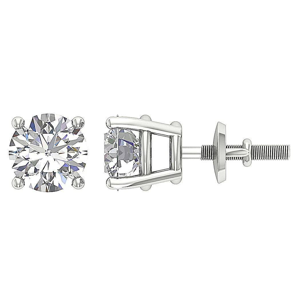 Platinum Gold Genuine Round Diamond SI1 G 1.50Ct Solitaire Stud Earring 5.80 MM - Image 2