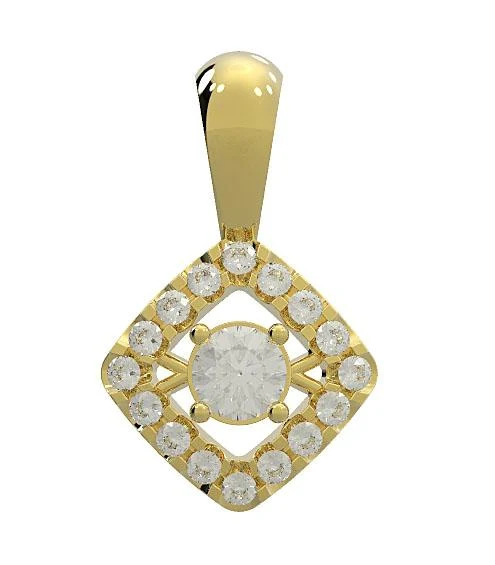 The Damien Square Halo Fashion Pendant Genuine Diamond Prong Set Gold 0.85 Inch