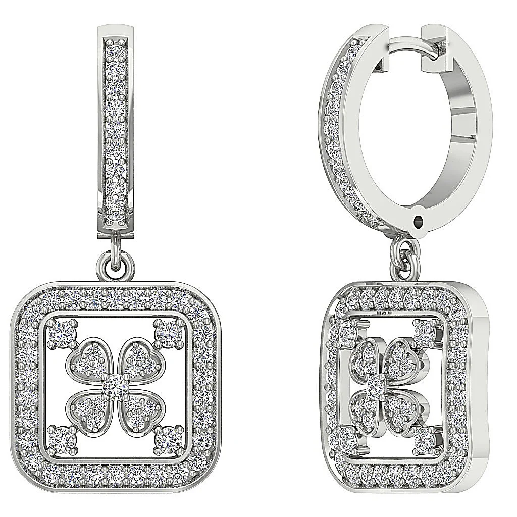 The David Natural Diamond Prong Set Square Fashion Hoop Dangle Earring Rose Gold - Image 3