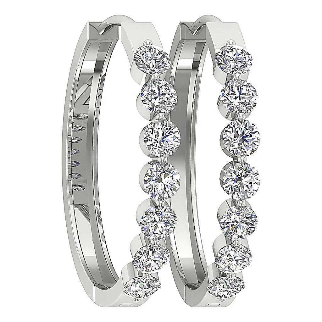 The Dawson Prong Set Hoop Earring For Women Genuine Diamond 14K Solid White Gold