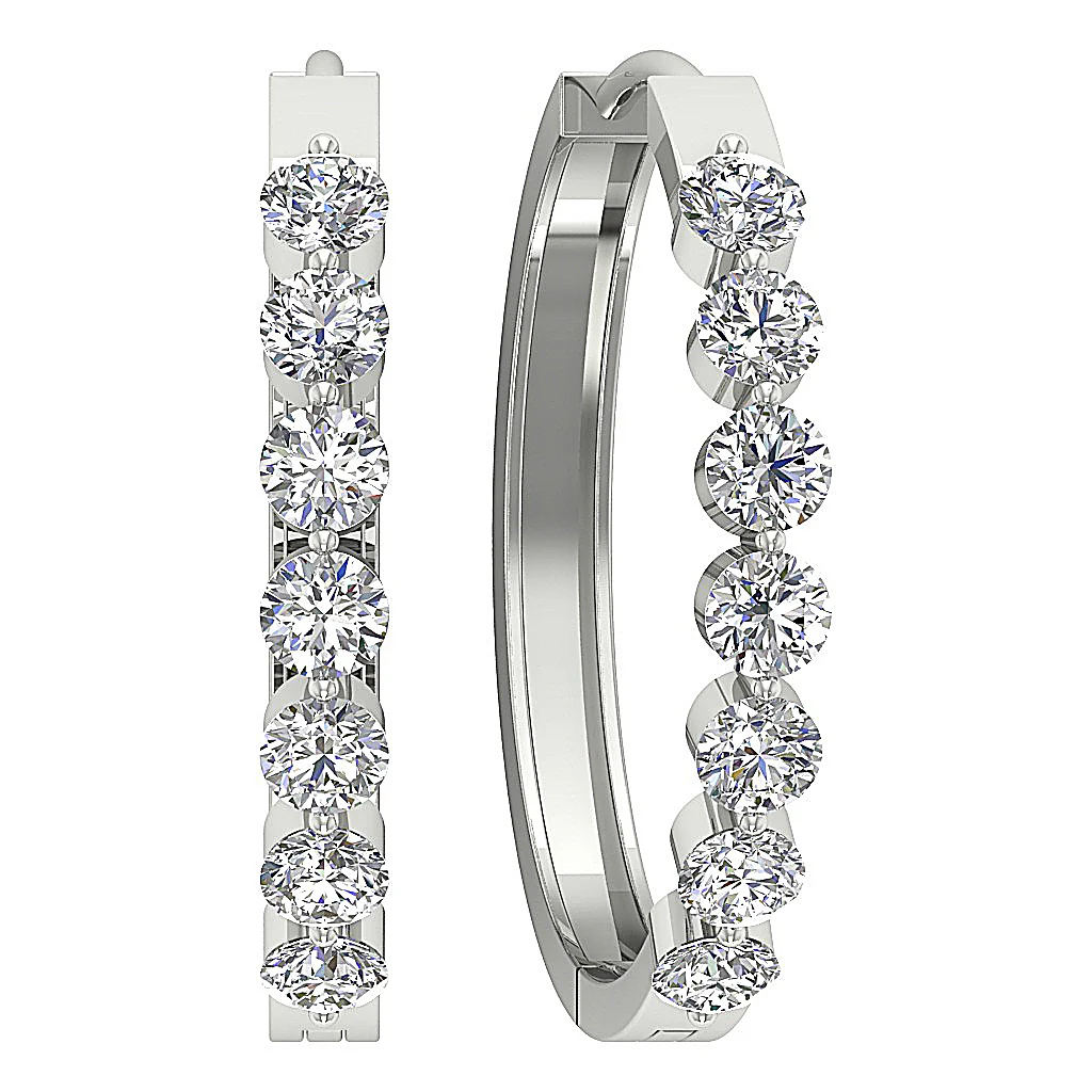 The Dawson Prong Set Hoop Earring For Women Genuine Diamond 14K Solid White Gold - Image 7