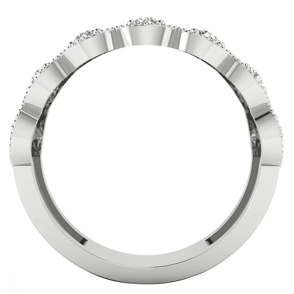 The Dawson Fancy Milgrain Halo Round Diamond Anniversary Wedding Ring White Gold - Image 5