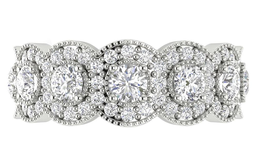 The Dawson Fancy Milgrain Halo Round Diamond Anniversary Wedding Ring White Gold - Image 6