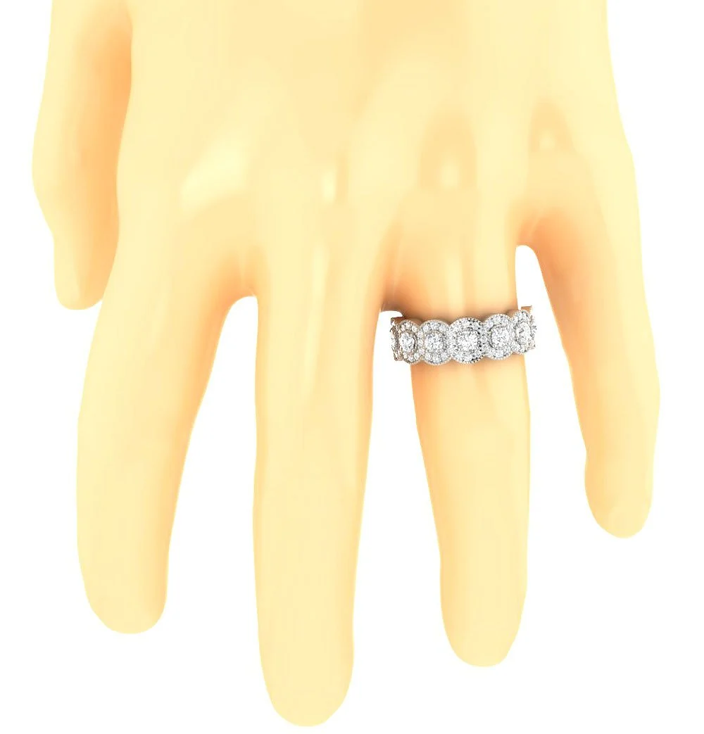 The Dawson Fancy Milgrain Halo Round Diamond Anniversary Wedding Ring White Gold - Image 8