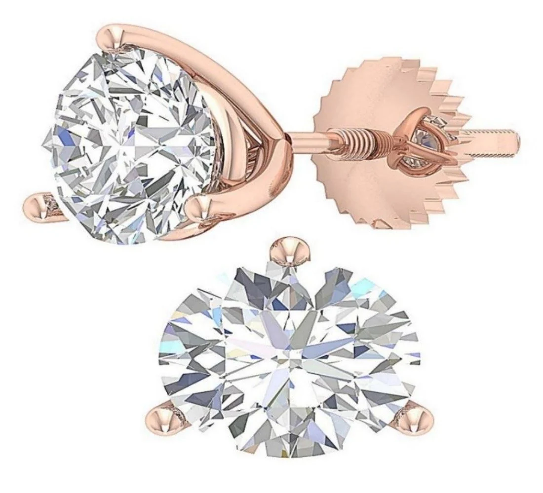 SI1 G 1.50Ct Round Brilliant Cut Diamond Martini Prong Set 14k Solid Gold Solitaire Studs Earrings - Image 2