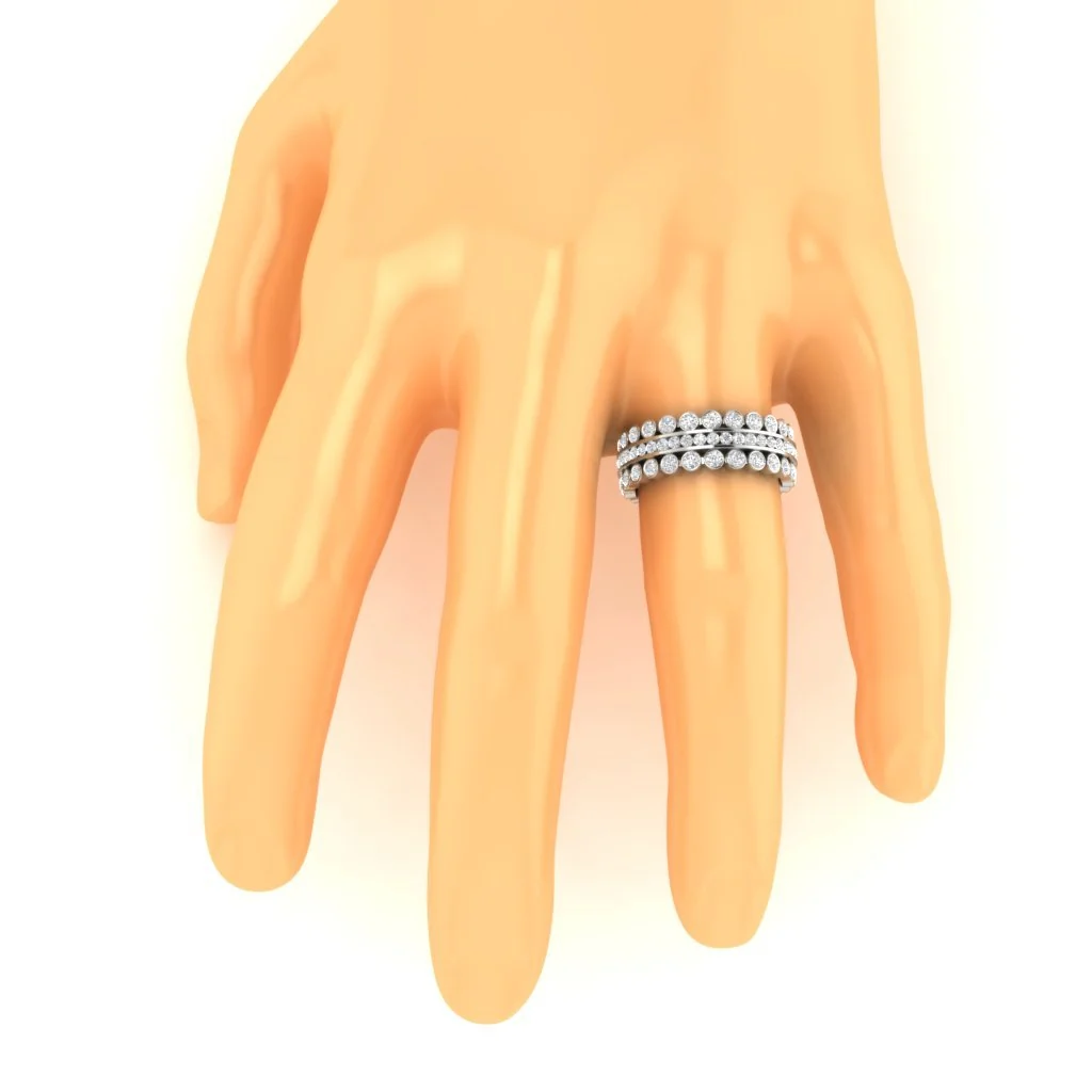 The Daxton Three Row Unique Full Eternity Round Cut Diamond Ring 14K White Gold - Image 7