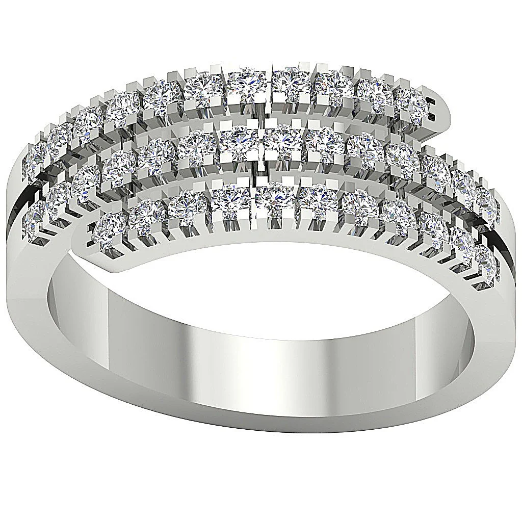The Dennis Three Row Unique Rose Gold Round Diamond Right hand Wedding Ring - Image 4