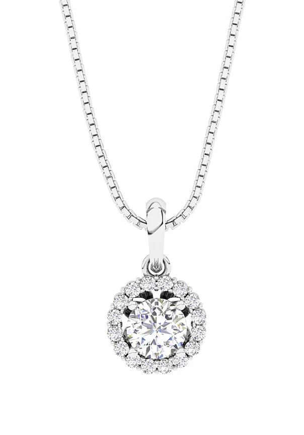 The Derek Prong Set Genuine Diamond Halo Circle Pendant With Chain 14K Solid Gold