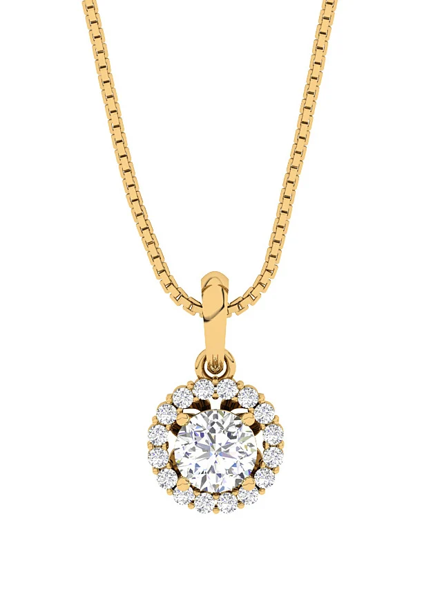 The Derek Prong Set Genuine Diamond Halo Circle Pendant With Chain 14K Solid Gold - Image 3