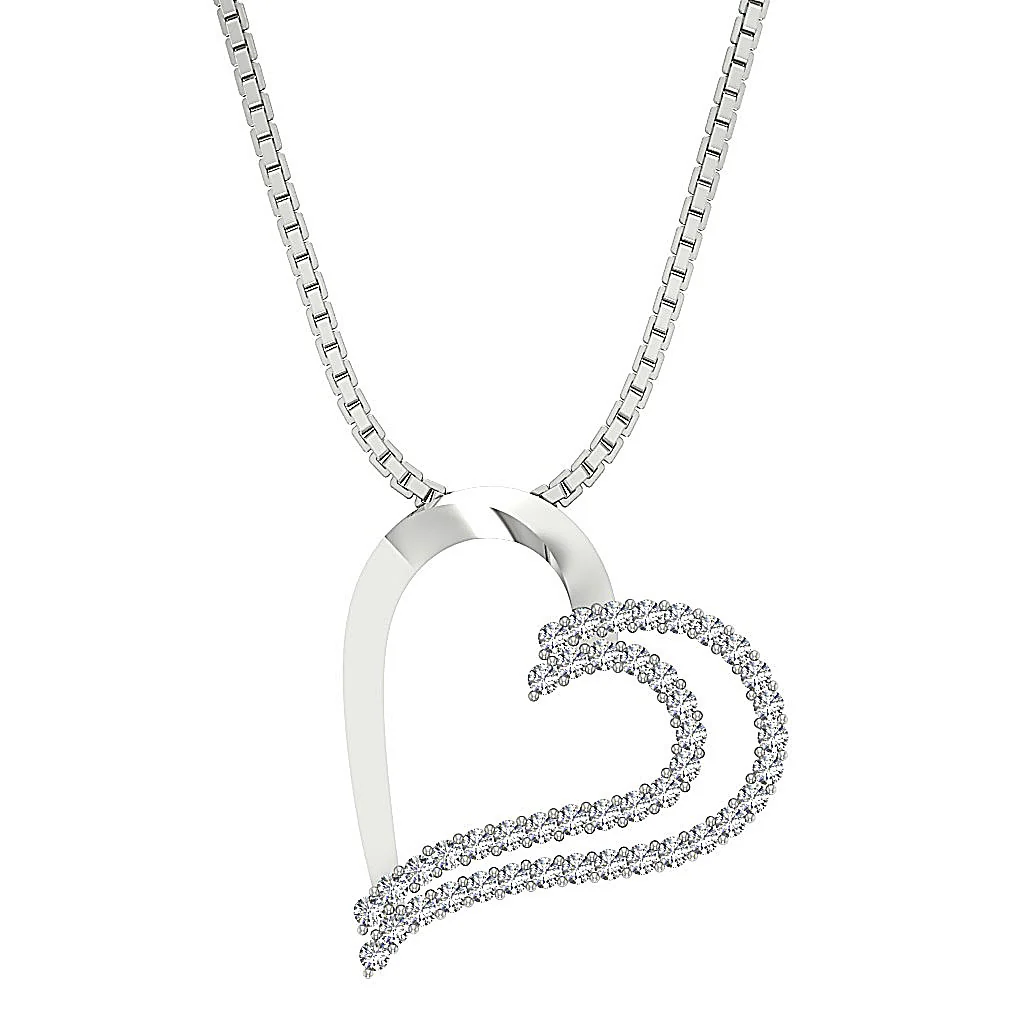 The Desmond Unique Designe Heart Pendant Round Diamond 14K White Yellow Rose Gold