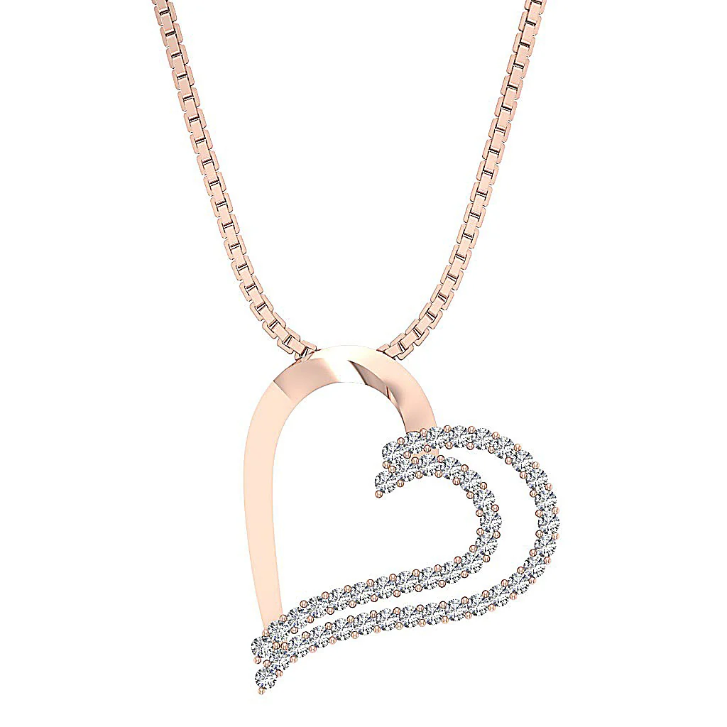 The Desmond Unique Designe Heart Pendant Round Diamond 14K White Yellow Rose Gold - Image 3