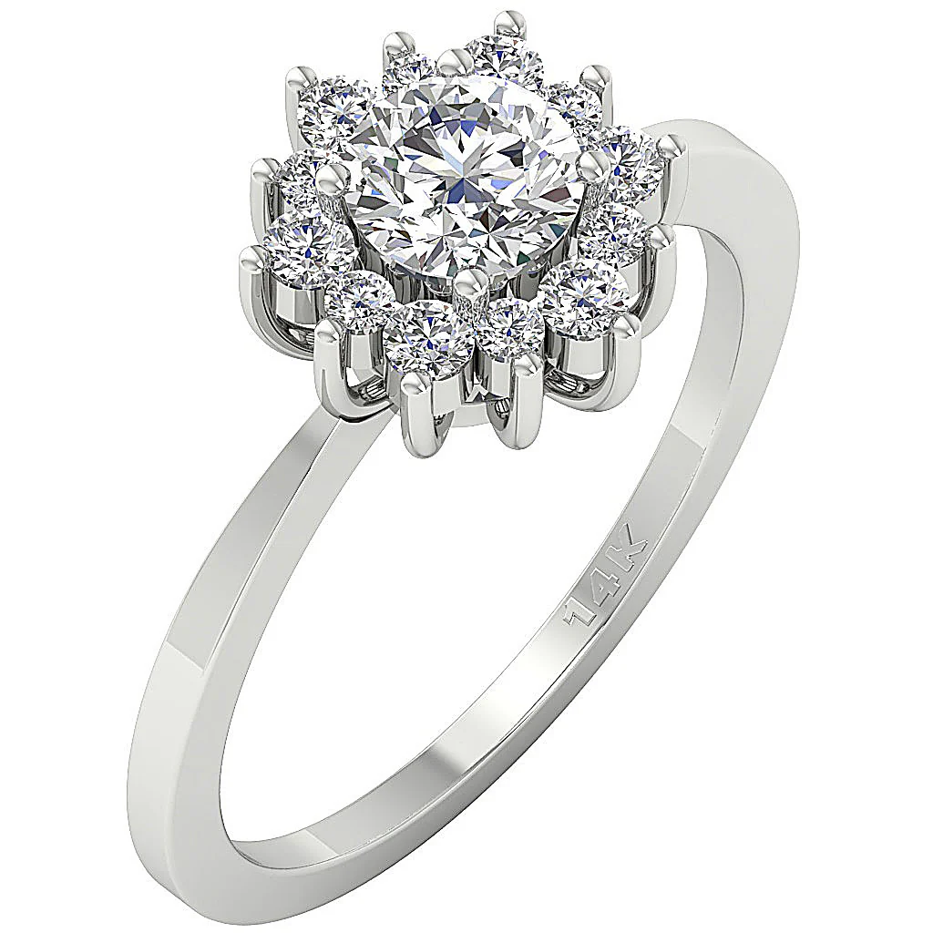The Dillon Fancy Solitaire Diamond Halo Engagement Ring 14k White Gold Prong Set - Image 3