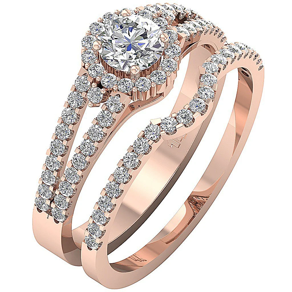 The Dominic Round Diamond White Gold Halo Split Shank Bridal Ring Set For Women - Image 3